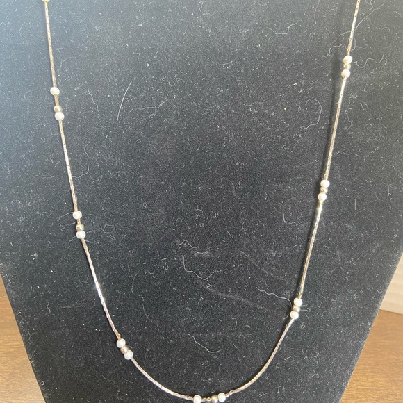 Jewelry - Delicate silver chain with tiny white and silver beads made in Korea 30" long